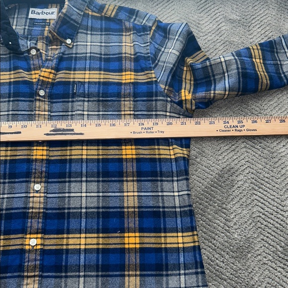 Barbour Flannel Shirt Mens M Blue Plaid Button Down Tailored Fit Endsleigh - Picture 8 of 10